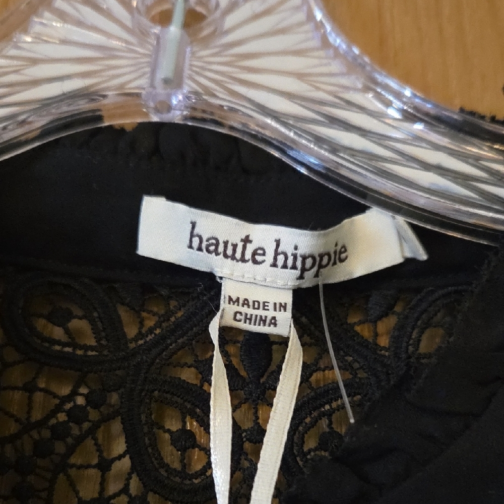 Haute Hippie NWT Black Lace & Crochet Long Sleeve Blouse - Picture 2 of 10
